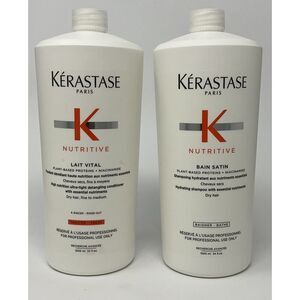 Kerastase Bain Satin New and Lait Vital NEW Conditioner 34oz  Duo With Pumps